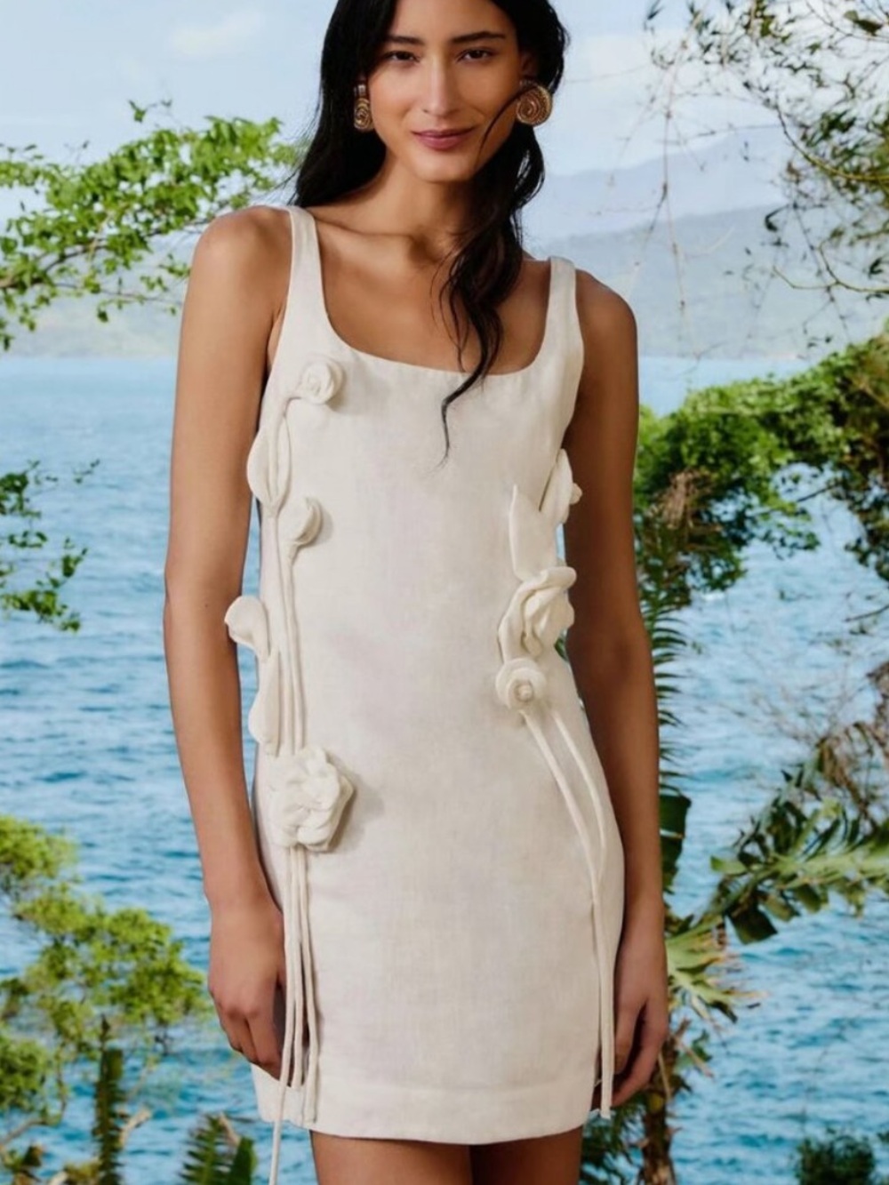 FARM Rio Cream Linen Mini Dress XXS